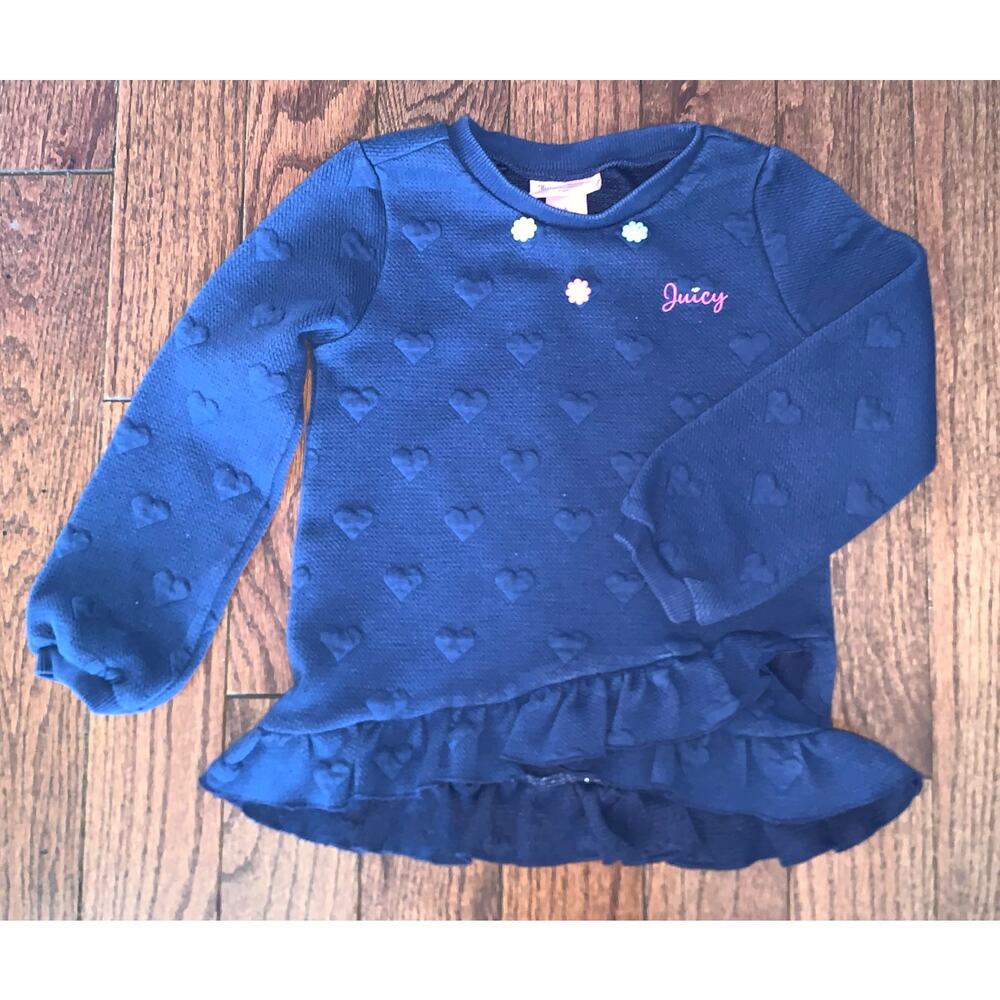 Juicy Couture Kids Heart Embossed‎ Ruffle Sweatshirt Navy | Girls Size 5